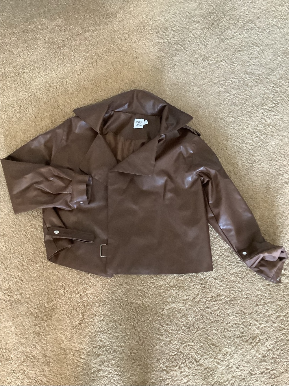 Princess Polly Brown Faux Leather Cropped Moto Jacket